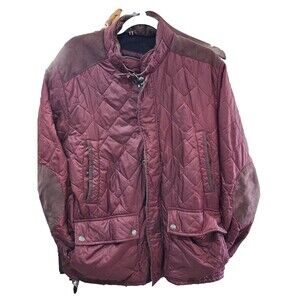 Tommy Hilfiger Men's Size L Quilted Jacket Burgundy Faux Suede Trim Snap Closure